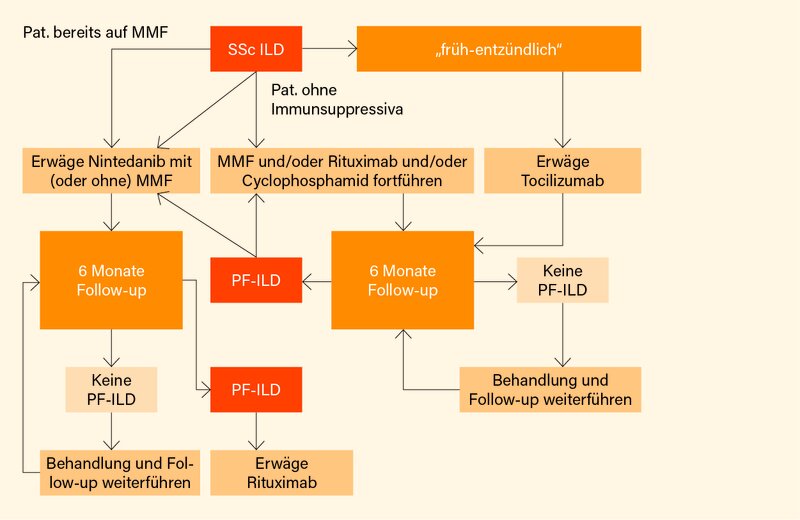 Abb. 3: Therapiealgorithmus für Patienten mit SSc-assoziierter interstitieller Lungenerkrankung (ILD)