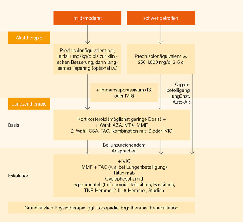 Abb.: Aktualisierter DGN-Therapiealgorithmus für Myositiden
